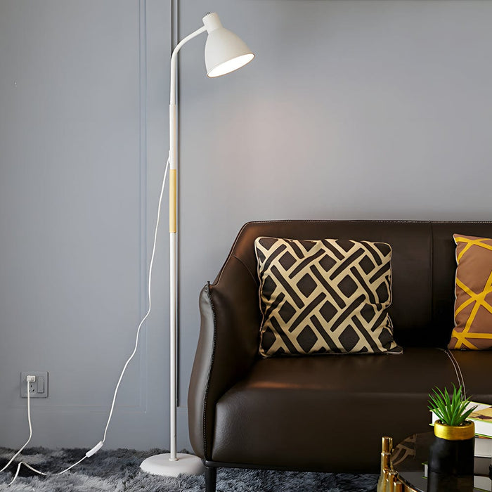 Rustic 59'' Wood & Iron Floor Lamp with Metallic Shade. US Plug