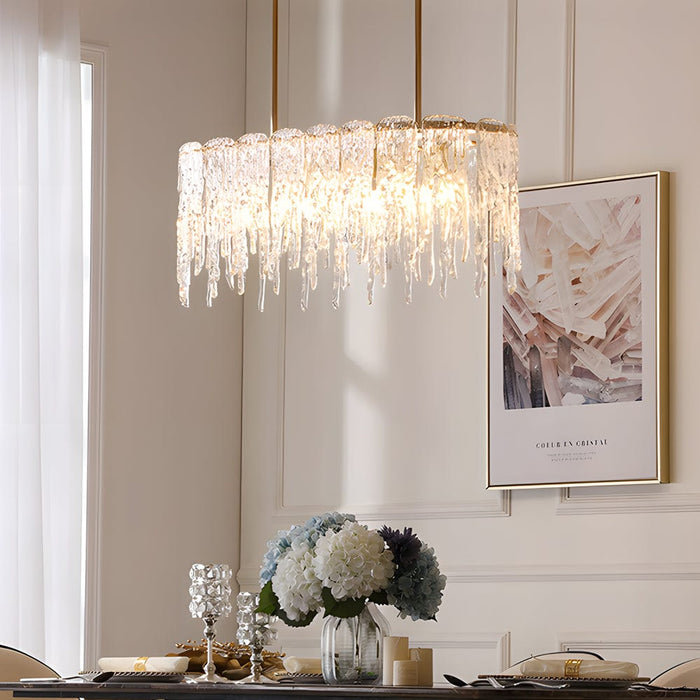 7/10-Light Luxury Glass Decor Icicles Droplet Crystal Chandelier. 3-Step Dimming