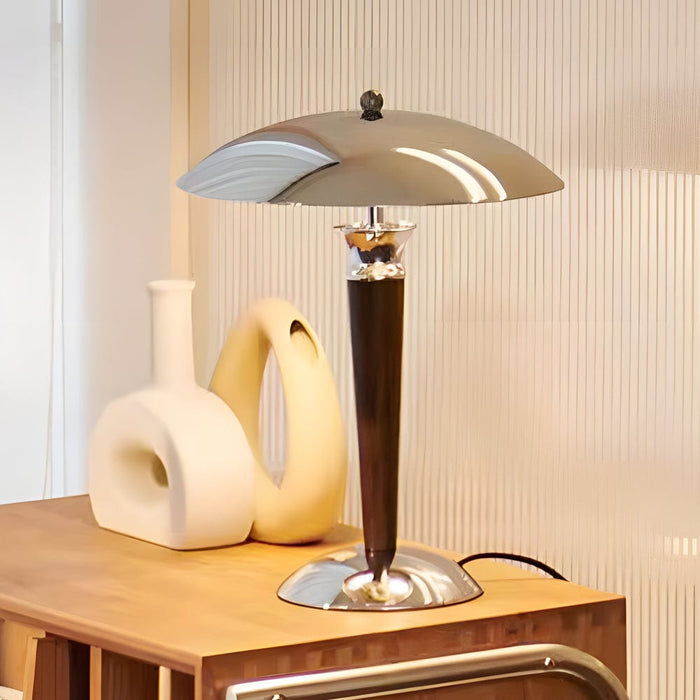Chrome Iron Vintage Mushroom Paquebot Table Lamp Wooden 3 Step Dimming Bedside Lighting