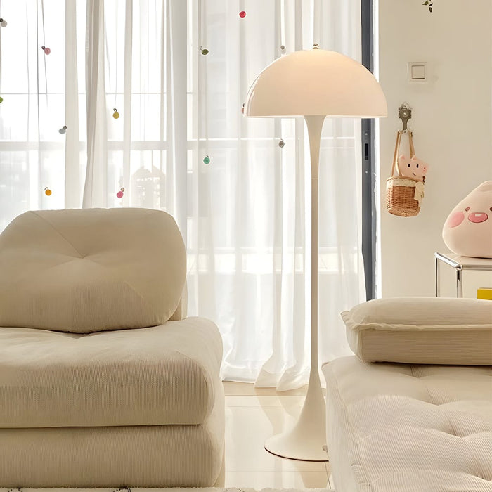 Iron White Mushroom Dome Floor Lamp With Arcylic Shade Half-sphere Dimming Standing Lamp