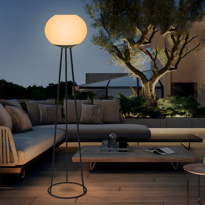 52.4 in. White PE Globe LED Solar Outdoor Standing Floor Lamp