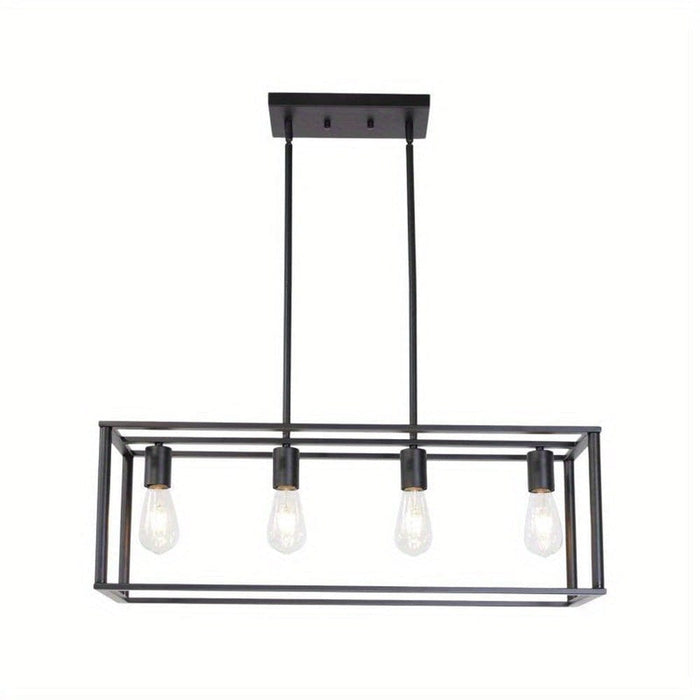 4-Light Vintage Linear Pendant Light Fixture, Industrial Rectangle Black Linear Cage Ceiling Light Fixture for Dining Room Living Room-ErisView