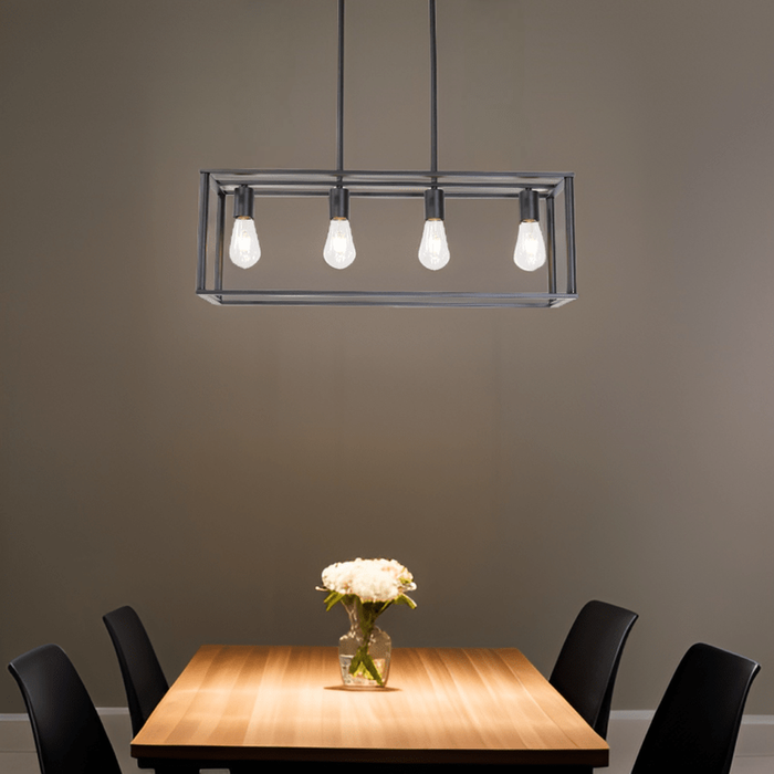 4-Light Vintage Linear Pendant Light Fixture, Industrial Rectangle Black Linear Cage Ceiling Light Fixture for Dining Room Living Room-ErisView