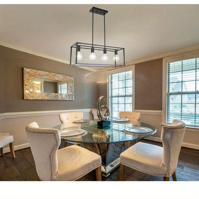 4-Light Vintage Linear Pendant Light Fixture, Industrial Rectangle Black Linear Cage Ceiling Light Fixture for Dining Room Living Room-ErisView