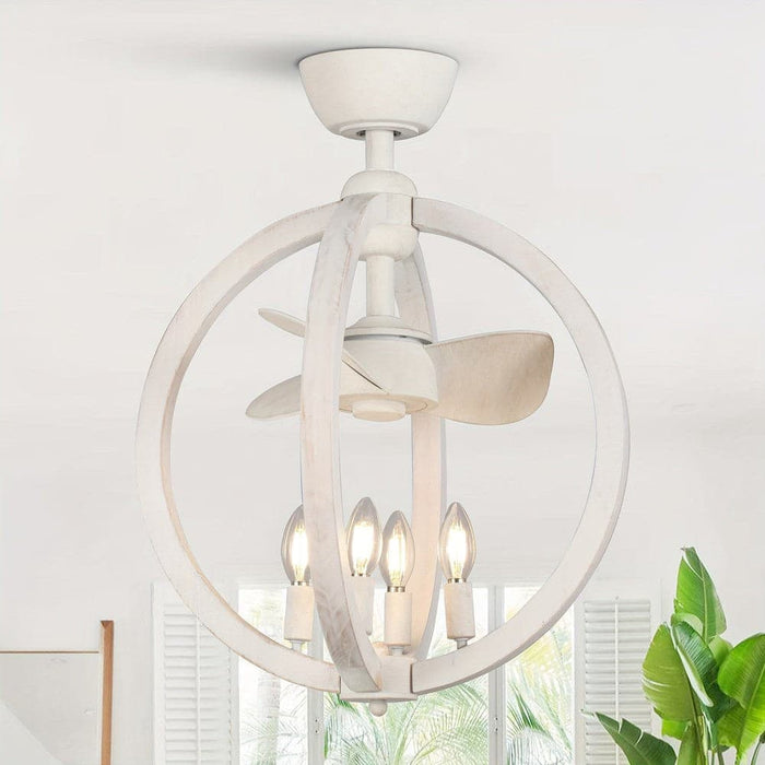 4- Light White Farmhouse Wood Globe-Shaped Ceiling Fan with Remote-ErisView