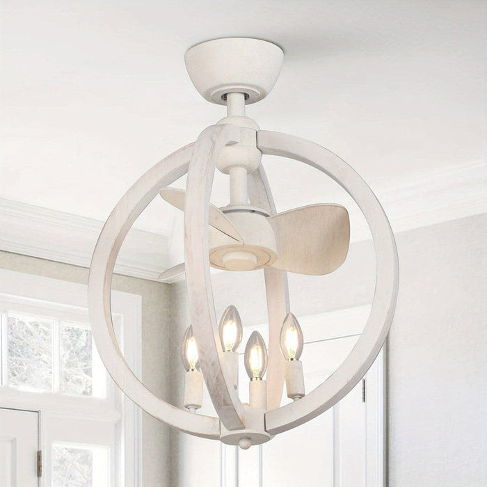 4- Light White Farmhouse Wood Globe-Shaped Ceiling Fan with Remote-ErisView