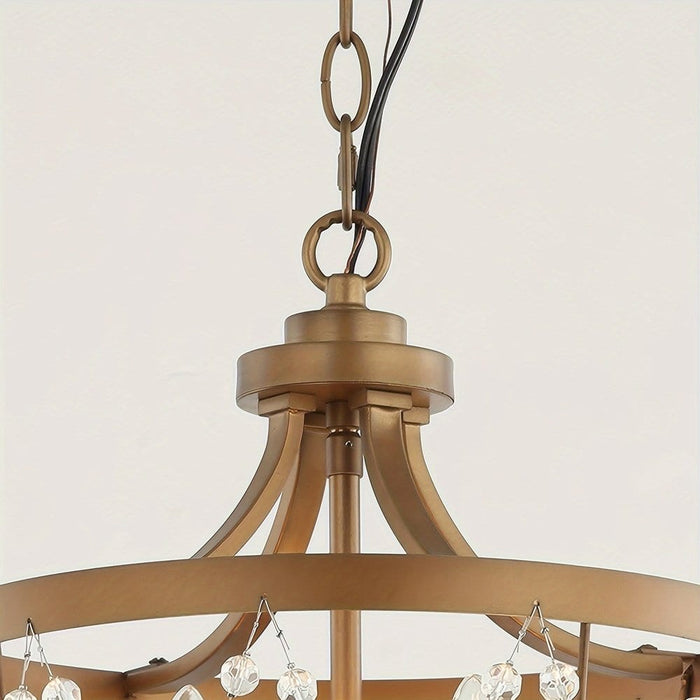 4-Light Rustic Crystal Hanging Light, Dimmable Drum Shaped Crystal Pendant Light-Chain Details-ErisView