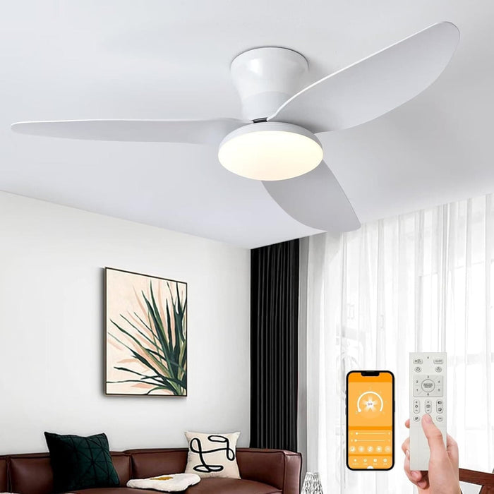 40 in. Bedroom Ceiling Fans with Lights, White Modern Ceiling Fan with Remote and APP Control, Low Ceiling Fan for Bedroom Living Room Dining Room-10-ErisView