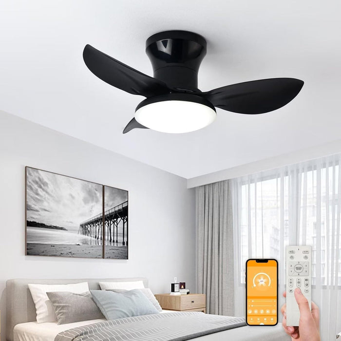 40 in. Bedroom Ceiling Fans with Lights, White Modern Ceiling Fan with Remote and APP Control, Low Ceiling Fan for Bedroom Living Room Dining Room-19-ErisView