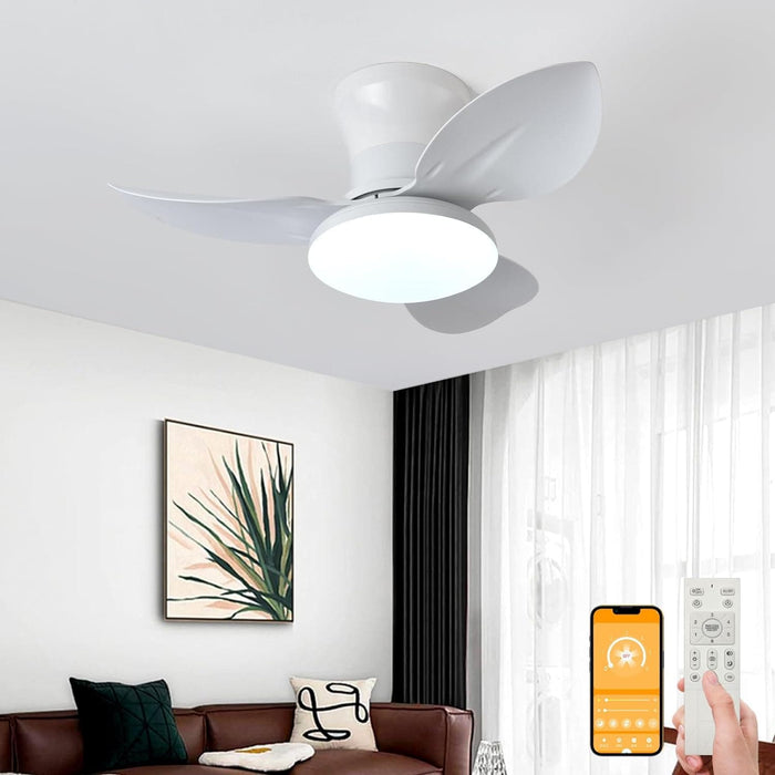 40 in. Bedroom Ceiling Fans with Lights, White Modern Ceiling Fan with Remote and APP Control, Low Ceiling Fan for Bedroom Living Room Dining Room-28-ErisView