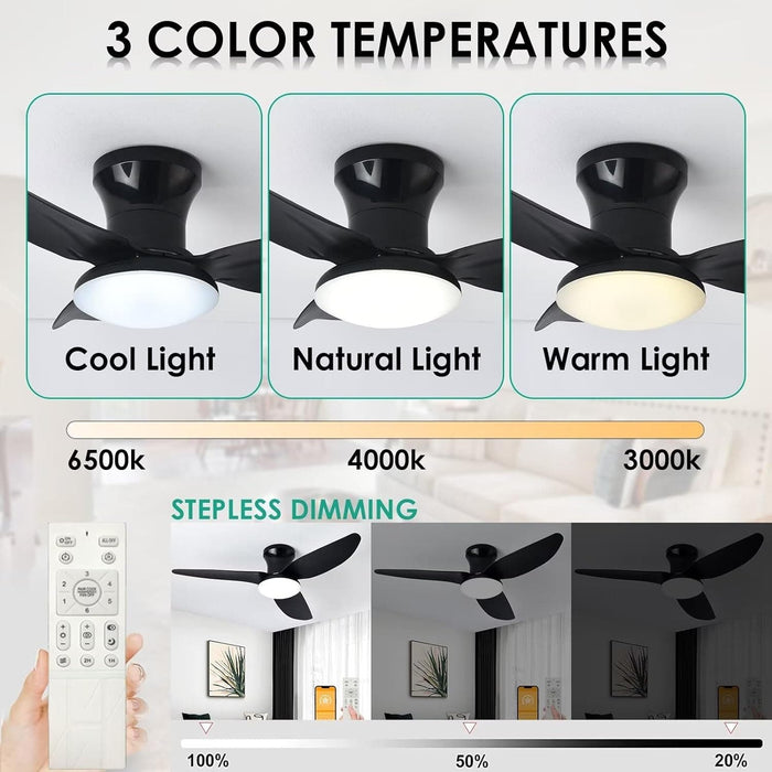 40 in. Bedroom Ceiling Fans with Lights, White Modern Ceiling Fan with Remote and APP Control, Low Ceiling Fan for Bedroom Living Room Dining Room-6-ErisView