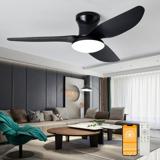 40 in. Bedroom Ceiling Fans with Lights, White Modern Ceiling Fan with Remote and APP Control, Low Ceiling Fan for Bedroom Living Room Dining Room-1-ErisView