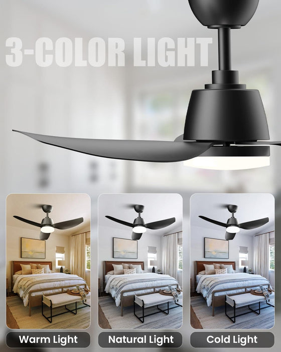 40 in. Black Contemporary Ceiling Fan with Light Remote, 3 Blade Low Profile Ceiling Fan Fixture for Bedroom Living Room Dining Room Kitchen-4-ErisView