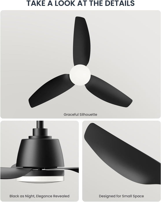 40 in. Black Contemporary Ceiling Fan with Light Remote, 3 Blade Low Profile Ceiling Fan Fixture for Bedroom Living Room Dining Room Kitchen-8-ErisView