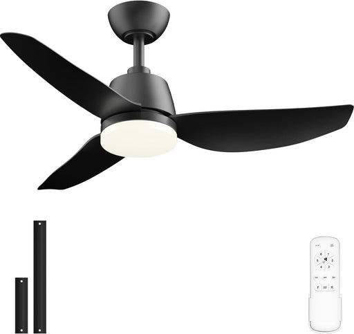 40 in. Black Contemporary Ceiling Fan with Light Remote, 3 Blade Low Profile Ceiling Fan Fixture for Bedroom Living Room Dining Room Kitchen-1-ErisView
