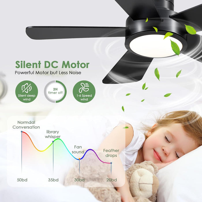 40 in. Black Modern Ceiling Fan with Lights Remote APP Control, Flush Mount Low Profile Reversible Ceiling Fans for Kitchen Bedroom Patio-3-ErisView