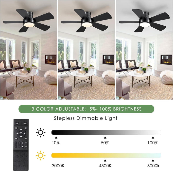 40 in. Black Modern Ceiling Fan with Lights Remote APP Control, Flush Mount Low Profile Reversible Ceiling Fans for Kitchen Bedroom Patio-5-ErisView