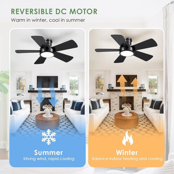 40 in. Black Modern Ceiling Fan with Lights Remote APP Control, Flush Mount Low Profile Reversible Ceiling Fans for Kitchen Bedroom Patio-6-ErisView