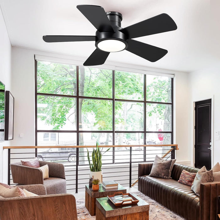 40 in. Black Modern Ceiling Fan with Lights Remote APP Control, Flush Mount Low Profile Reversible Ceiling Fans for Kitchen Bedroom Patio-7-ErisView