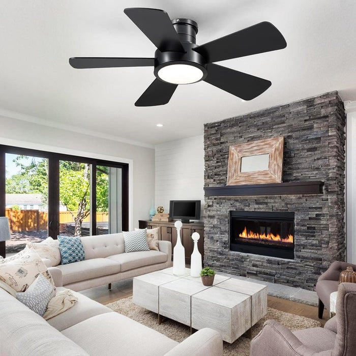 40 in. Black Modern Ceiling Fan with Lights Remote APP Control, Flush Mount Low Profile Reversible Ceiling Fans for Kitchen Bedroom Patio-8-ErisView