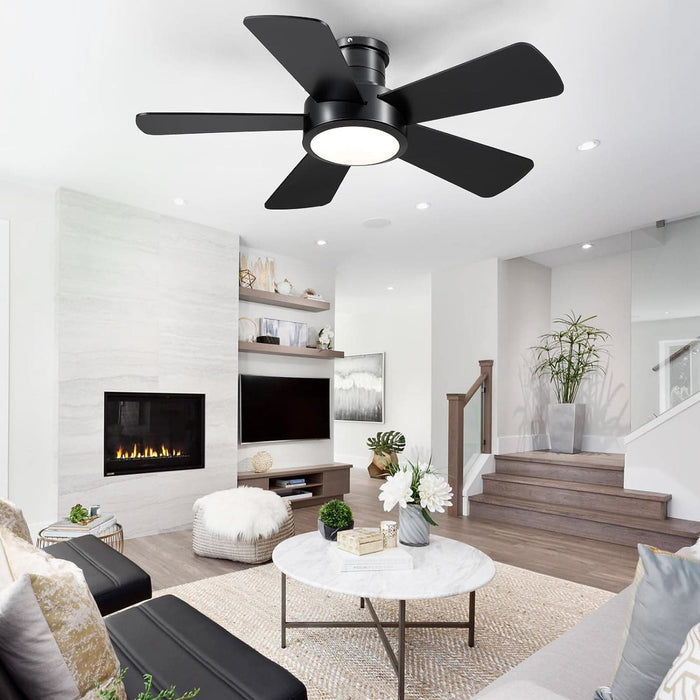 40 in. Black Modern Ceiling Fan with Lights Remote APP Control, Flush Mount Low Profile Reversible Ceiling Fans for Kitchen Bedroom Patio-9-ErisView