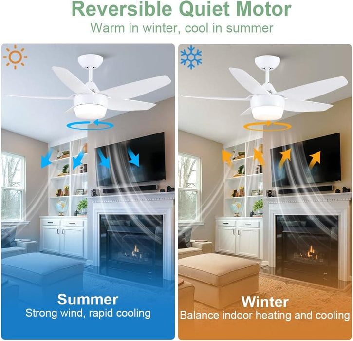 40 in. Remote Control Ceiling Fan and Light, White Modern Ceiling Fan with 5 Blades, Ceiling Fan Summer Winter, Bedroom Ceiling Fans for Low Ceiling-5-ErisView