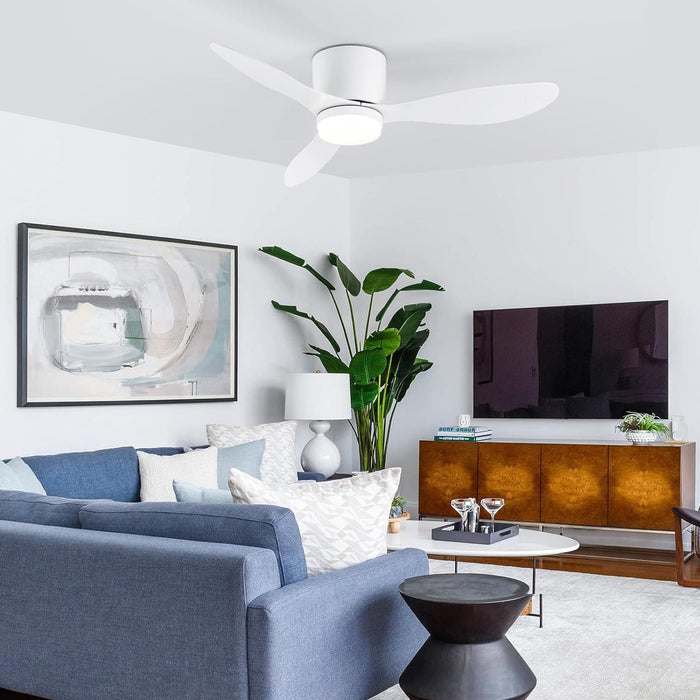 42 In Bedroom Ceiling Fans with Lights, Flush Mount Ceiling Fan, Reversible, White Ceiling Fan with Low Profile Light for Living Room Fan Bedroom, White-2-ErisView