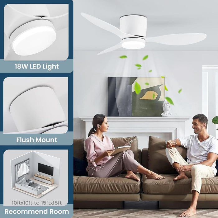 42 In Bedroom Ceiling Fans with Lights, Flush Mount Ceiling Fan, Reversible, White Ceiling Fan with Low Profile Light for Living Room Fan Bedroom, White-6-ErisView