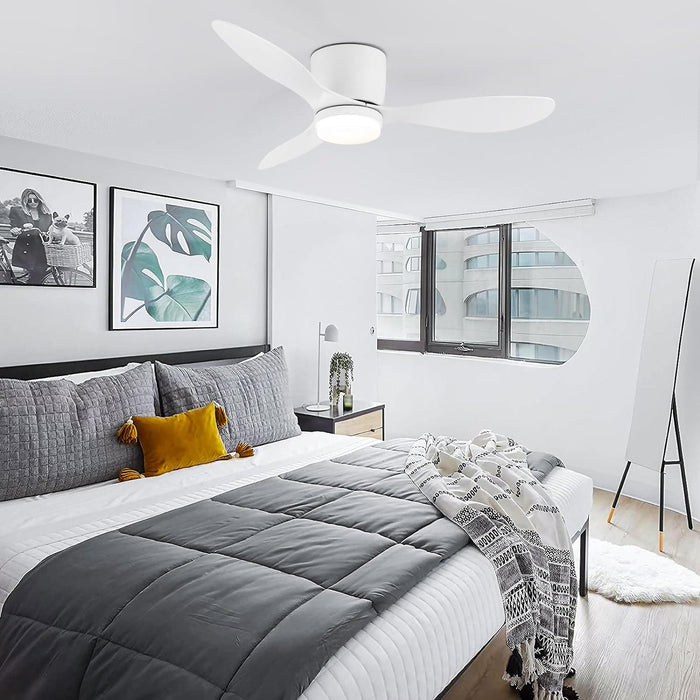 42 In Bedroom Ceiling Fans with Lights, Flush Mount Ceiling Fan, Reversible, White Ceiling Fan with Low Profile Light for Living Room Fan Bedroom, White-8-ErisView