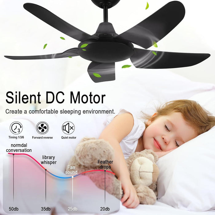 42 in. Black Ceiling Fan NO Light. Reversible Quiet Ceiling Fans with Remote Control, 5 Blade Modern Ceiling Fan, Covered Ceiling Fan -4-ErisView