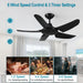 42 in. Black Ceiling Fan NO Light. Reversible Quiet Ceiling Fans with Remote Control, 5 Blade Modern Ceiling Fan, Covered Ceiling Fan -5-ErisView