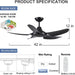 42 in. Black Ceiling Fan NO Light. Reversible Quiet Ceiling Fans with Remote Control, 5 Blade Modern Ceiling Fan, Covered Ceiling Fan -6-ErisView