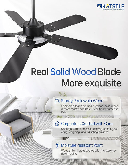 42 in. Black Ceiling Fan with Light Remote Control, 5 Blades Wood Modern Ceiling Fan for Bedroom Living Room, Office Ceiling Fan-2-ErisView
