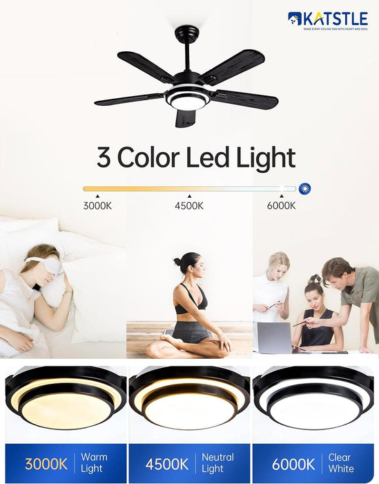 42 in. Black Ceiling Fan with Light Remote Control, 5 Blades Wood Modern Ceiling Fan for Bedroom Living Room, Office Ceiling Fan-3-ErisView