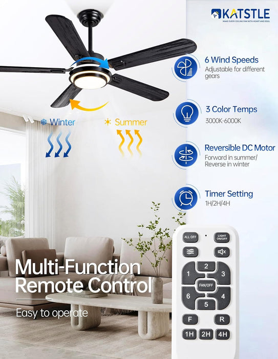 42 in. Black Ceiling Fan with Light Remote Control, 5 Blades Wood Modern Ceiling Fan for Bedroom Living Room, Office Ceiling Fan-7-ErisView