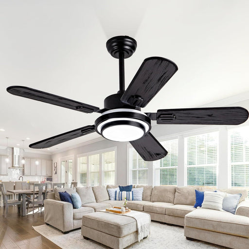 42 in. Black Ceiling Fan with Light Remote Control, 5 Blades Wood Modern Ceiling Fan for Bedroom Living Room, Office Ceiling Fan-1-ErisView
