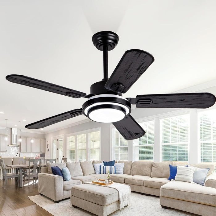 42 in. Black Ceiling Fan with Light Remote Control, 5 Blades Wood Modern Ceiling Fan for Bedroom Living Room, Office Ceiling Fan-1-ErisView