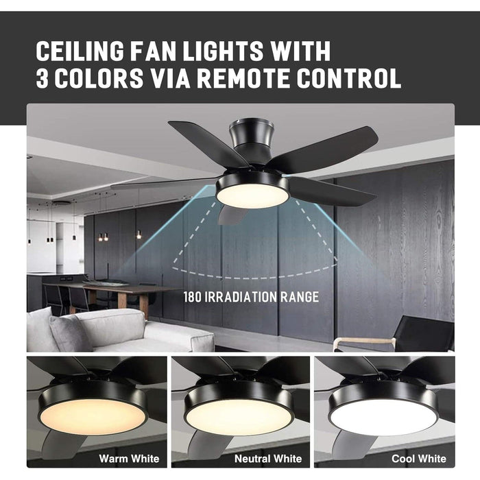42 in. Black Ceiling Fan with Light and Remote Control, Low Ceiling Fan, Flush Mount Living Room Ceiling Fan with Light, Bedroom Dining Room Ceiling Fan-2-ErisView