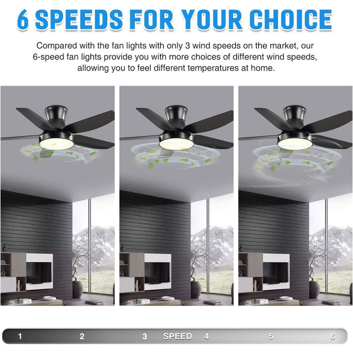 42 in. Black Ceiling Fan with Light and Remote Control, Low Ceiling Fan, Flush Mount Living Room Ceiling Fan with Light, Bedroom Dining Room Ceiling Fan-3-ErisView