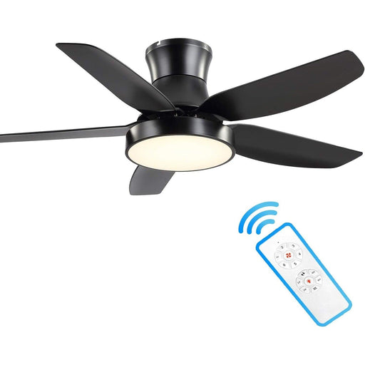 42 in. Black Ceiling Fan with Light and Remote Control, Low Ceiling Fan, Flush Mount Living Room Ceiling Fan with Light, Bedroom Dining Room Ceiling Fan-1-ErisView