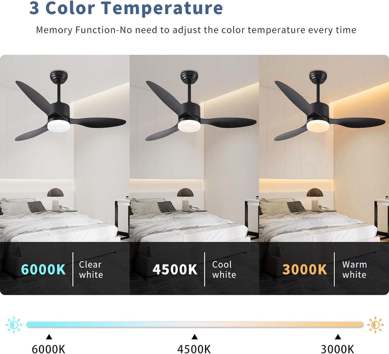 42 in. Black Indoor Ceiling Fan with Light and Remote, Reversible Noiseless 3 Blade Ceiling Fan for Bedroom Living Room Dining Room, Outdoor Fan for Patio-2-ErisView