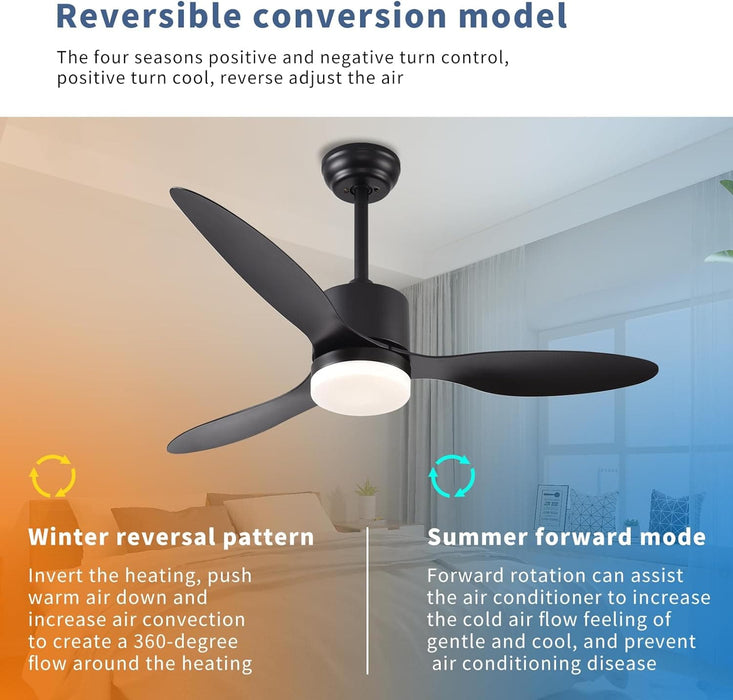 42 in. Black Indoor Ceiling Fan with Light and Remote, Reversible Noiseless 3 Blade Ceiling Fan for Bedroom Living Room Dining Room, Outdoor Fan for Patio-4-ErisView