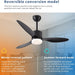 42 in. Black Indoor Ceiling Fan with Light and Remote, Reversible Noiseless 3 Blade Ceiling Fan for Bedroom Living Room Dining Room, Outdoor Fan for Patio-4-ErisView