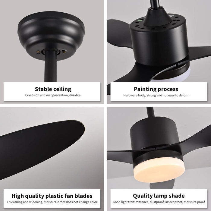 42 in. Black Indoor Ceiling Fan with Light and Remote, Reversible Noiseless 3 Blade Ceiling Fan for Bedroom Living Room Dining Room, Outdoor Fan for Patio-5-ErisView