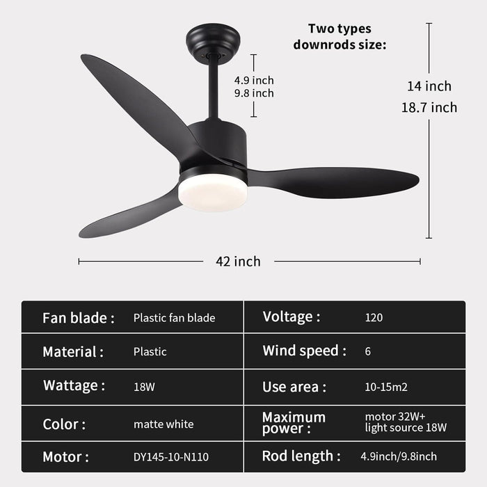 42 in. Black Indoor Ceiling Fan with Light and Remote, Reversible Noiseless 3 Blade Ceiling Fan for Bedroom Living Room Dining Room, Outdoor Fan for Patio-6-ErisView