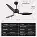 42 in. Black Indoor Ceiling Fan with Light and Remote, Reversible Noiseless 3 Blade Ceiling Fan for Bedroom Living Room Dining Room, Outdoor Fan for Patio-6-ErisView