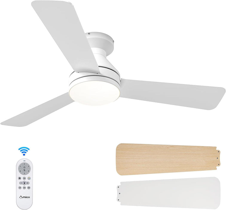 42 in. Black Indoor Outdoor Ceiling Fan with Light and Remote Control, Flush Mount Outdoor Ceiling Fan, Noiseless Ceiling Fan for Bedroom Living Room-10-ErisView