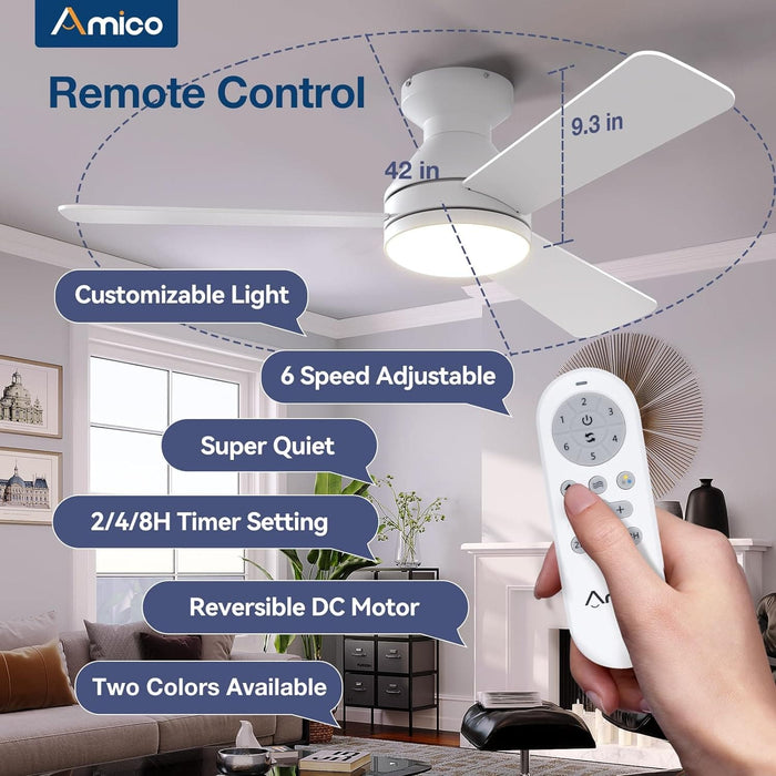 42 in. Black Indoor Outdoor Ceiling Fan with Light and Remote Control, Flush Mount Outdoor Ceiling Fan, Noiseless Ceiling Fan for Bedroom Living Room-11-ErisView