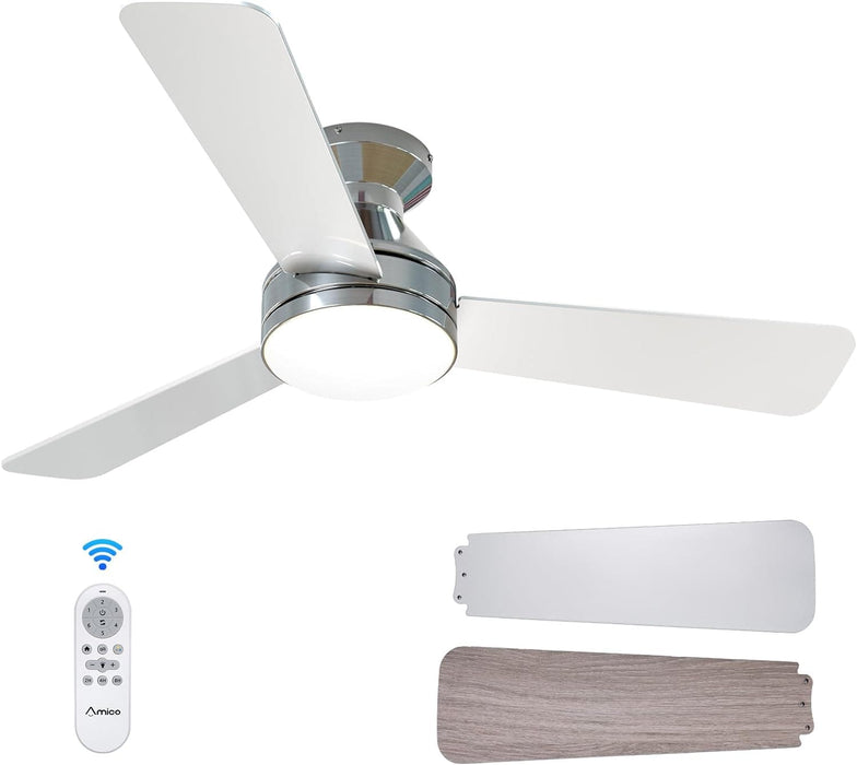 42 in. Black Indoor Outdoor Ceiling Fan with Light and Remote Control, Flush Mount Outdoor Ceiling Fan, Noiseless Ceiling Fan for Bedroom Living Room-19-ErisView