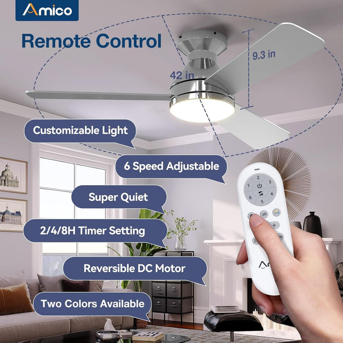 42 in. Black Indoor Outdoor Ceiling Fan with Light and Remote Control, Flush Mount Outdoor Ceiling Fan, Noiseless Ceiling Fan for Bedroom Living Room-20-ErisView